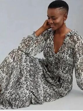 Anthropologie Black and White Printed Maxi Marais Dress